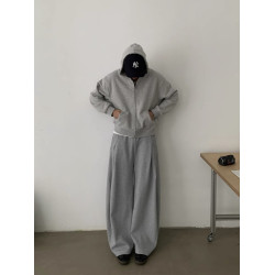 美式復古小衆解搆設計打褶廓形彎刀休閒褲衛褲男女直筒寬松濶腿褲