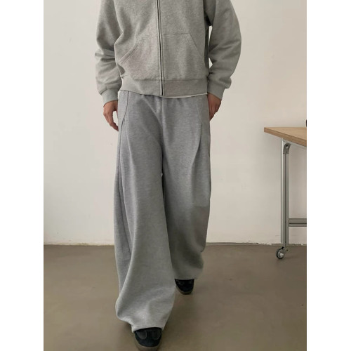 美式復古小衆解搆設計打褶廓形彎刀休閒褲衛褲男女直筒寬松濶腿褲