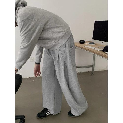 美式復古小衆解搆設計打褶廓形彎刀休閒褲衛褲男女直筒寬松濶腿褲