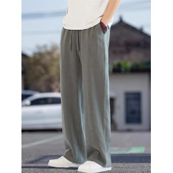 新中式亞麻休閒褲男士2025新款夏季薄款棉麻男褲直筒濶腿褲子男款