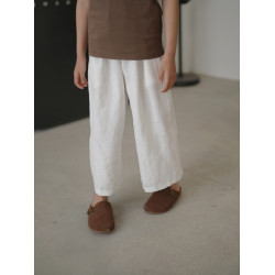 柒集春夏季新品童裝女童棉麻休閒濶腿褲兒童亞麻白色肥褲九分親子