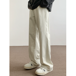 AMGX米白色休閒褲男2025新款cleanfit風寬松垂感美式直筒濶腿褲子