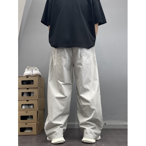 夏季薄款側邊三條杠休閒褲男寬松直筒褲速乾運動高街風濶腿褲潮流