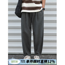 日系復古男士亞麻休閒褲夏季舒適輕薄直筒長褲潮牌寬松濶腿褲
