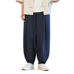 夏季中式休閒褲風男士純棉濶腿褲彎刀褲練功太極褲漢服燈籠褲
