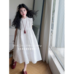 女童夏季連衣裙2025新款兒童洋氣純棉公主裙女大童時髦白色裙子潮