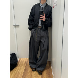 春秋美式立體褶皺廓形彎刀西褲男女生寬松直筒西裝褲休閒濶腿褲男