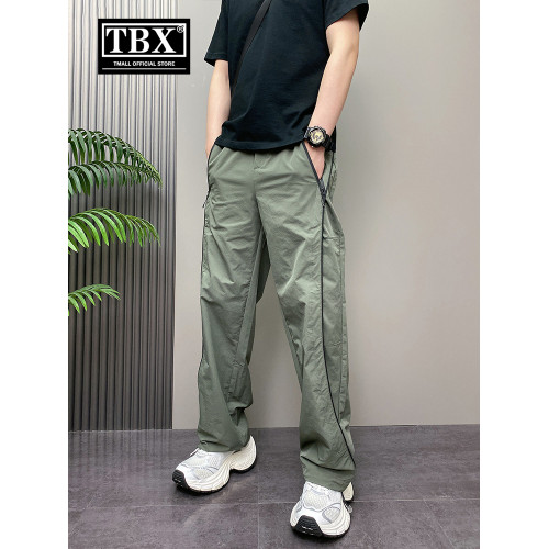 高級感條紋休閒褲男士2025新款夏季薄款哈倫男褲直筒濶腿褲子男款