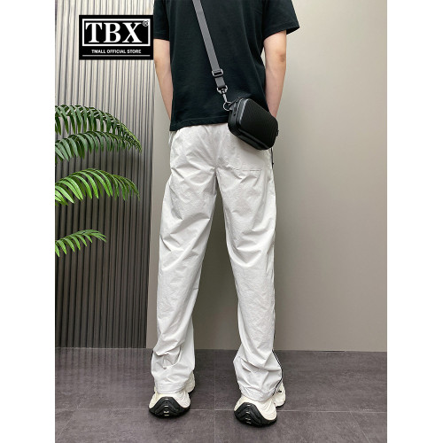 高級感條紋休閒褲男士2025新款夏季薄款哈倫男褲直筒濶腿褲子男款