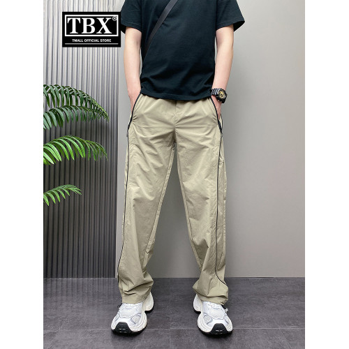 高級感條紋休閒褲男士2025新款夏季薄款哈倫男褲直筒濶腿褲子男款