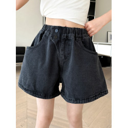 女童牛仔短褲夏季裝小女孩黑色熱褲外穿兒童四分兒童中大童薄夏天