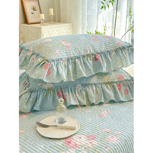 法式全棉枕套純棉夾棉加厚枕頭套褶皺花邊48x74cm一對裝2衹枕芯罩