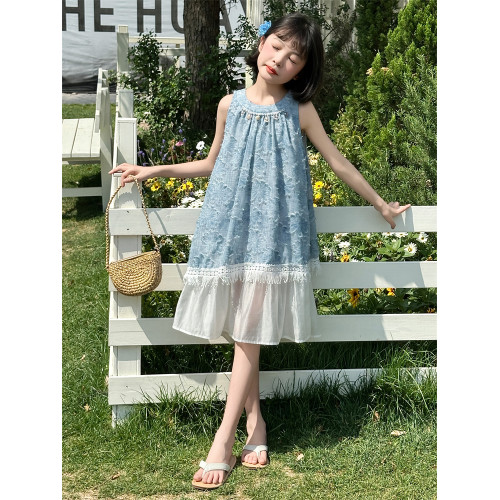女童連衣裙夏裝2025新款波西米亞兒童剪花掛脖裙子女孩背心公主裙