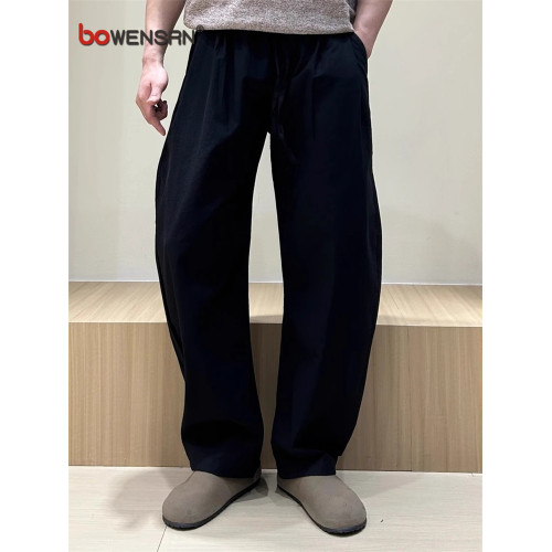 白色亞麻感彎刀休閒褲男士2025新款夏季薄款男褲速乾濶腿褲子男款