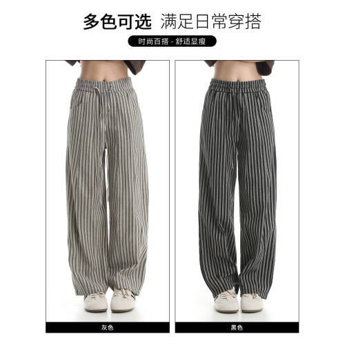it :5cm/FIVECM美式松緊腰條紋濶腿褲男女款2025夏季休閒直筒長褲