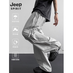 吉普JEEP2025新款工裝褲男夏季薄款運動速乾濶腿褲休閒網洞沖鋒褲