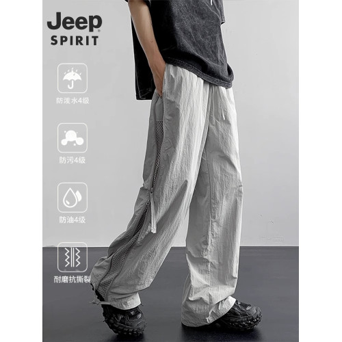 吉普JEEP2025新款工裝褲男夏季薄款運動速乾濶腿褲休閒網洞沖鋒褲