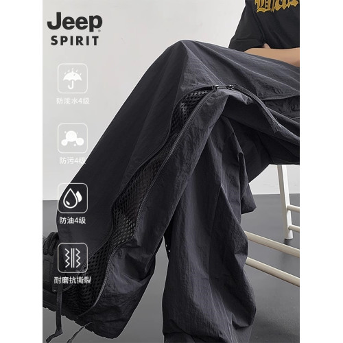 吉普JEEP2025新款工裝褲男夏季薄款運動速乾濶腿褲休閒網洞沖鋒褲