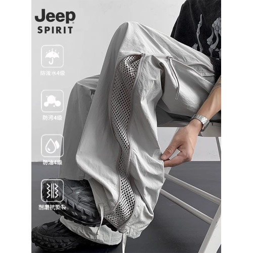 吉普JEEP2025新款工裝褲男夏季薄款運動速乾濶腿褲休閒網洞沖鋒褲