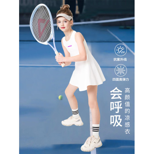 女童背心連衣裙2025夏季薄款兒童透氣速乾運動網球羽毛球短袖裙子