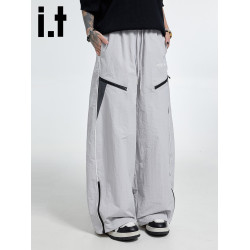 it :5cm/FIVECM灰色時尚透氣速乾休閒褲男女2025夏薄款濶腿褲長褲