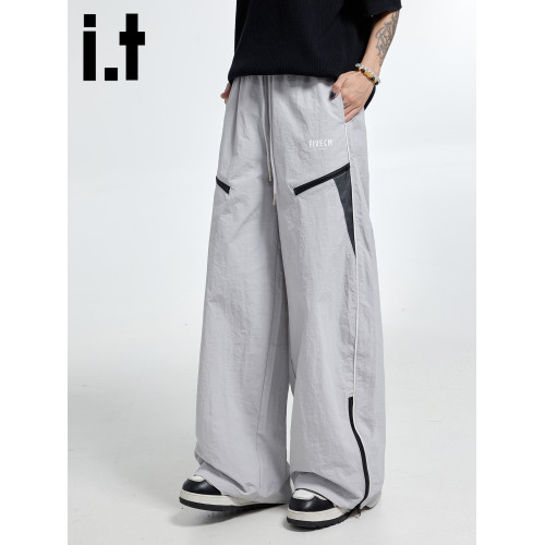 it :5cm/FIVECM灰色時尚透氣速乾休閒褲男女2025夏薄款濶腿褲長褲