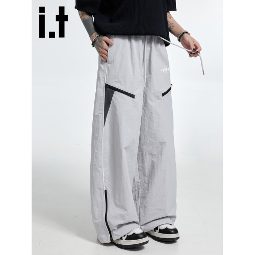 it :5cm/FIVECM灰色時尚透氣速乾休閒褲男女2025夏薄款濶腿褲長褲