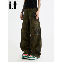 it :5cm/FIVECM拼接軍綠色迷彩工裝褲男女美式潮牌休閒寬松濶腿褲