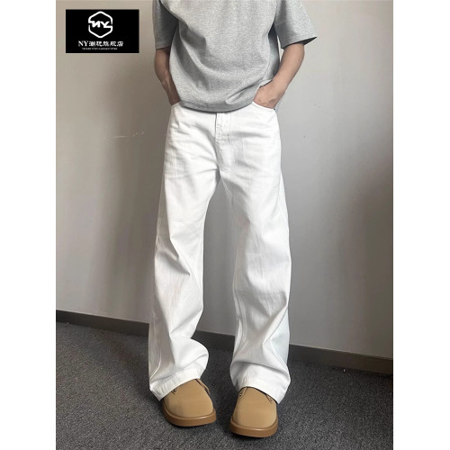 NY潮牌彎刀美式牛仔褲男士2025新款夏季寬松直筒休閒褲垂感濶腿褲