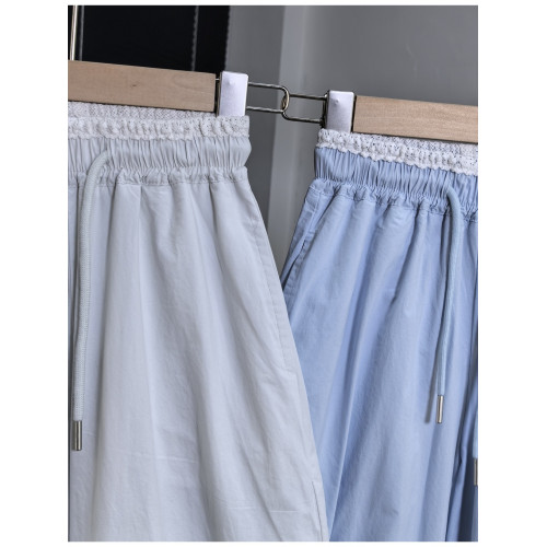 品牌E童褲120-170夏季超薄寬松兒童蕾絲花邊九分褲女童濶腿褲8218