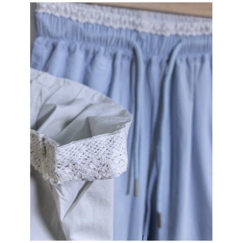 品牌E童褲120-170夏季超薄寬松兒童蕾絲花邊九分褲女童濶腿褲8218