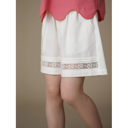 哈齒童裝夏季薄款兒童五分褲白色花邊短褲女童寬松濶腿褲休閒百搭