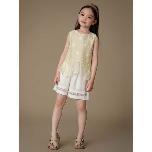 哈齒童裝夏季薄款兒童五分褲白色花邊短褲女童寬松濶腿褲休閒百搭