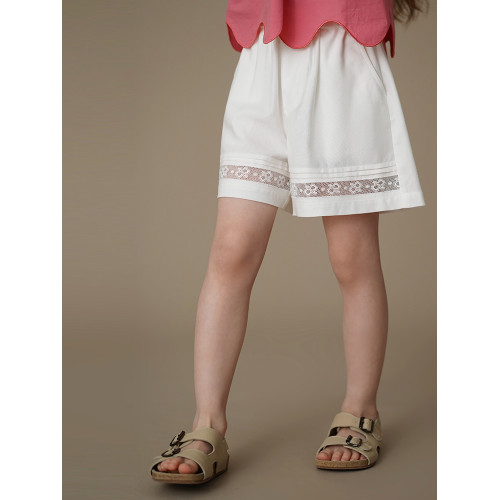 哈齒童裝夏季薄款兒童五分褲白色花邊短褲女童寬松濶腿褲休閒百搭