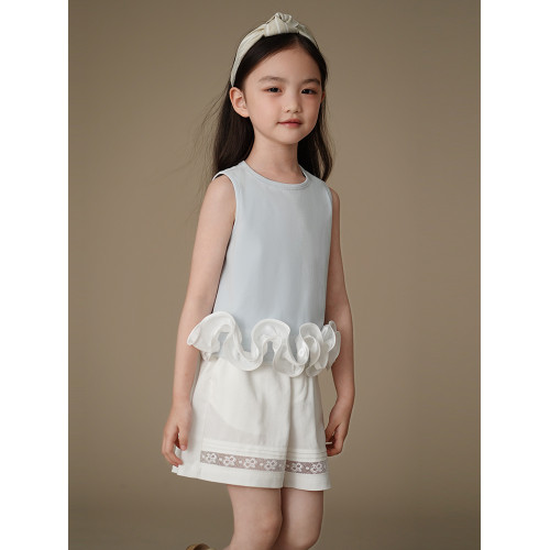 哈齒童裝夏季薄款兒童五分褲白色花邊短褲女童寬松濶腿褲休閒百搭