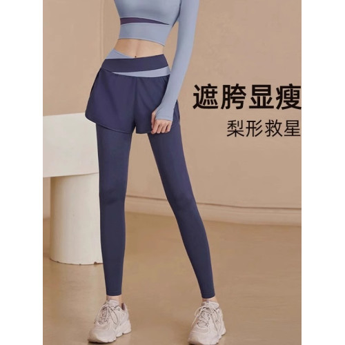 香港普拉提瑜伽褲女夏季2025新款絕美假兩件健身服戶外跑步運動褲