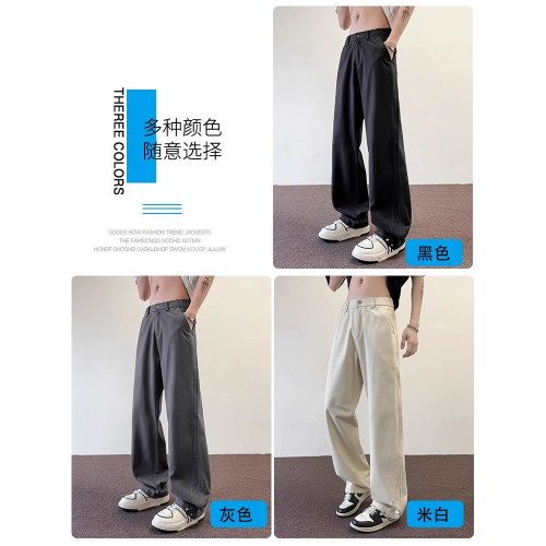 香港潮牌休閒褲男夏季美式復古高級感寬松濶腿褲男士微喇直筒褲子