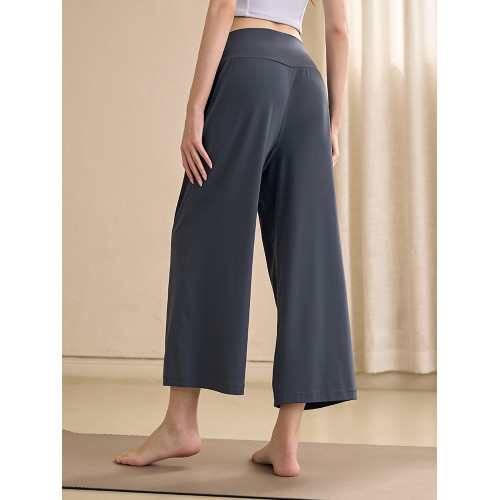 濶腿高腰瑜伽褲女七分褲寬松顯瘦垂墜感運動褲跑步直筒健身褲夏季