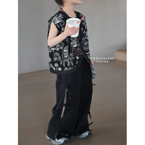 童裝女童牛仔褲2025新款洋氣時髦設計款秋季兒童褲子側邊蝴蝶結