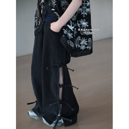 童裝女童牛仔褲2025新款洋氣時髦設計款秋季兒童褲子側邊蝴蝶結
