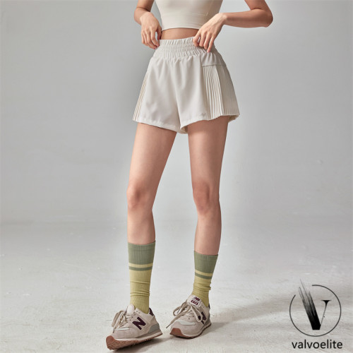 VALVOELITE薄款寬松健身短褲女防走光顯瘦瑜伽褲速乾褶皺運動褲