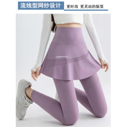 假兩件瑜伽褲口袋網紗外穿鯊魚褲帶裙子騎行大碼胖mm200斤運動褲