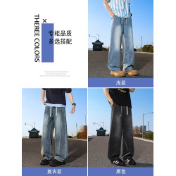潮牌彎刀褲男夏季薄款2025年新款高級時尚直筒濶腿褲男款痞帥長褲