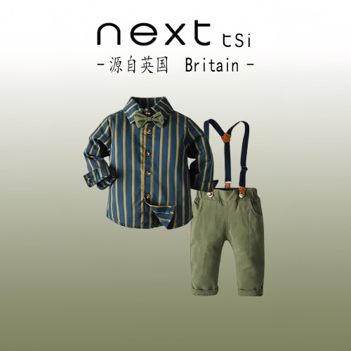 next tsi春秋季男童紳士套裝小男孩領結襯衫背帶褲兩件套花童禮服