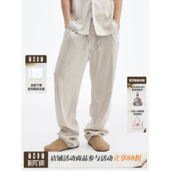 MEDM25SS亞麻套裝長褲男夏薄款日系潮牌寬松濶腿褲復古休閒褲子