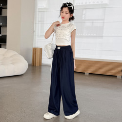 女童天絲牛仔褲夏季2025新款洋氣大童夏裝薄款濶腿褲兒童防蚊褲子