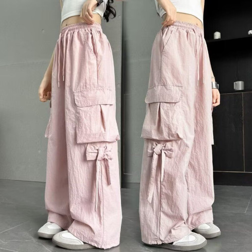 2025新款女童多袋子工裝褲夏季兒童濶腿褲女孩大童潮酷穿搭褲子