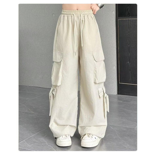 2025新款女童多袋子工裝褲夏季兒童濶腿褲女孩大童潮酷穿搭褲子