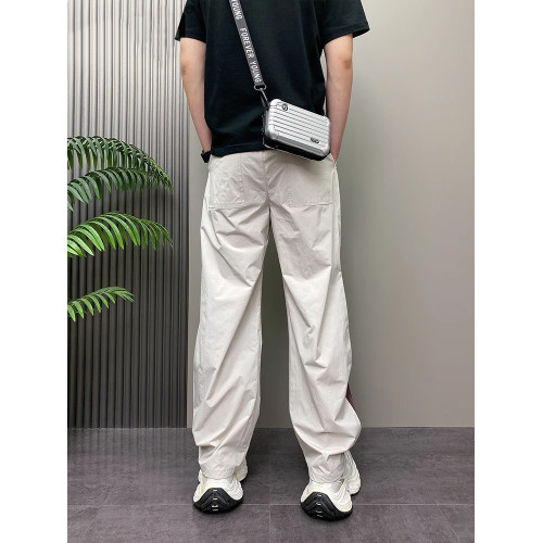 NY美式條紋休閒褲男2025新款夏季拼接褶皺感直筒濶腿褲機能褲男款