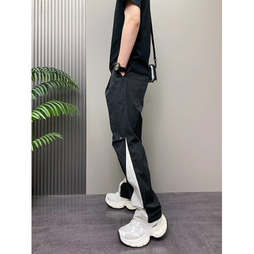 NY美式條紋休閒褲男2025新款夏季拼接褶皺感直筒濶腿褲機能褲男款